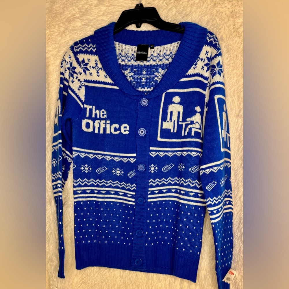 The Office Dunder Mifflin Ugly Christmas Cardigan Sweater – Blue | NWT | Size XS